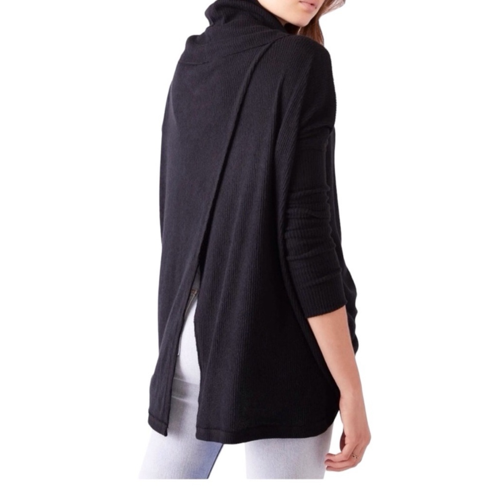 Free People Juicy Long Sleeve Thermal Black Open Back Sweater